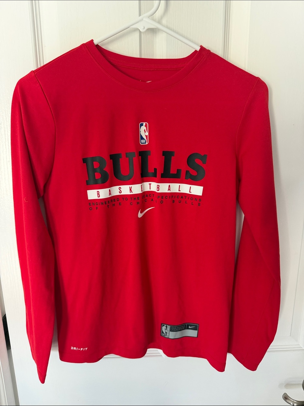 Nike Red Chicago Bulls Long Sleeve Tee with Black Logo